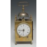 A rare late 18th century Capuncine brass alarm clock, white dial, Roman numerals,