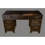 A Chinese hardwood desk, rectangular panel top with three frieze drawers,