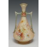 A Royal Worcester two handled ovoid vase, printed and painted with flowers and insects,