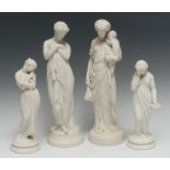 A pair of Parian figures, Sorrow and Joy, the classical maidens stands, semi-nude,