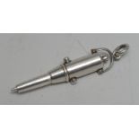 An early 20th century silver coloured metal novelty propelling pencil, as a cannon, 4.