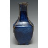 A Chinese Jun ware flattened square baluster vase,