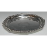 A China Trade period Chinese silver shaped circular salver, shell,