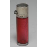 An Edwardian silver-mounted ruby glass cylinder scent bottle,