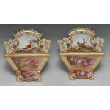 A pair of English porcelain wall pocket, attributed to Spode,