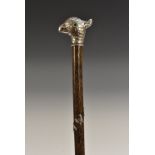 A French novelty ornithological silver-mounted walking cane,