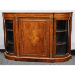 A Victorian walnut, maple and marquetry credenza,