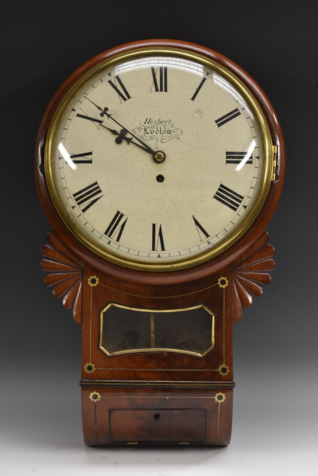 A 19th century mahogany wall clock, the 31cm white dial with Roman numerals, inscribed Herbert,