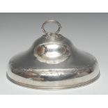 A Victorian silver ogee dish cover, branch-loop handle, bright-cut engraved with a band of vine,