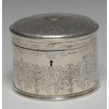 A Victorian silver cylindrical tea caddy, hinged lockable cover,