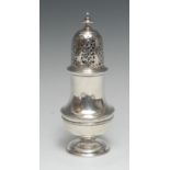 A George II silver baluster sugar caster, of substantial gauge, knop finial,