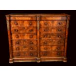 An unusual Victorian gilt metal mounted walnut and marquetry 'double-Wellington' chest,
