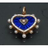 A 19th century diamond and pearl mounted enamelled heart pendant,