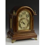 An early 20th century mahogany bracket clock, 16cm silvered chapter ring with Roman numerals ,
