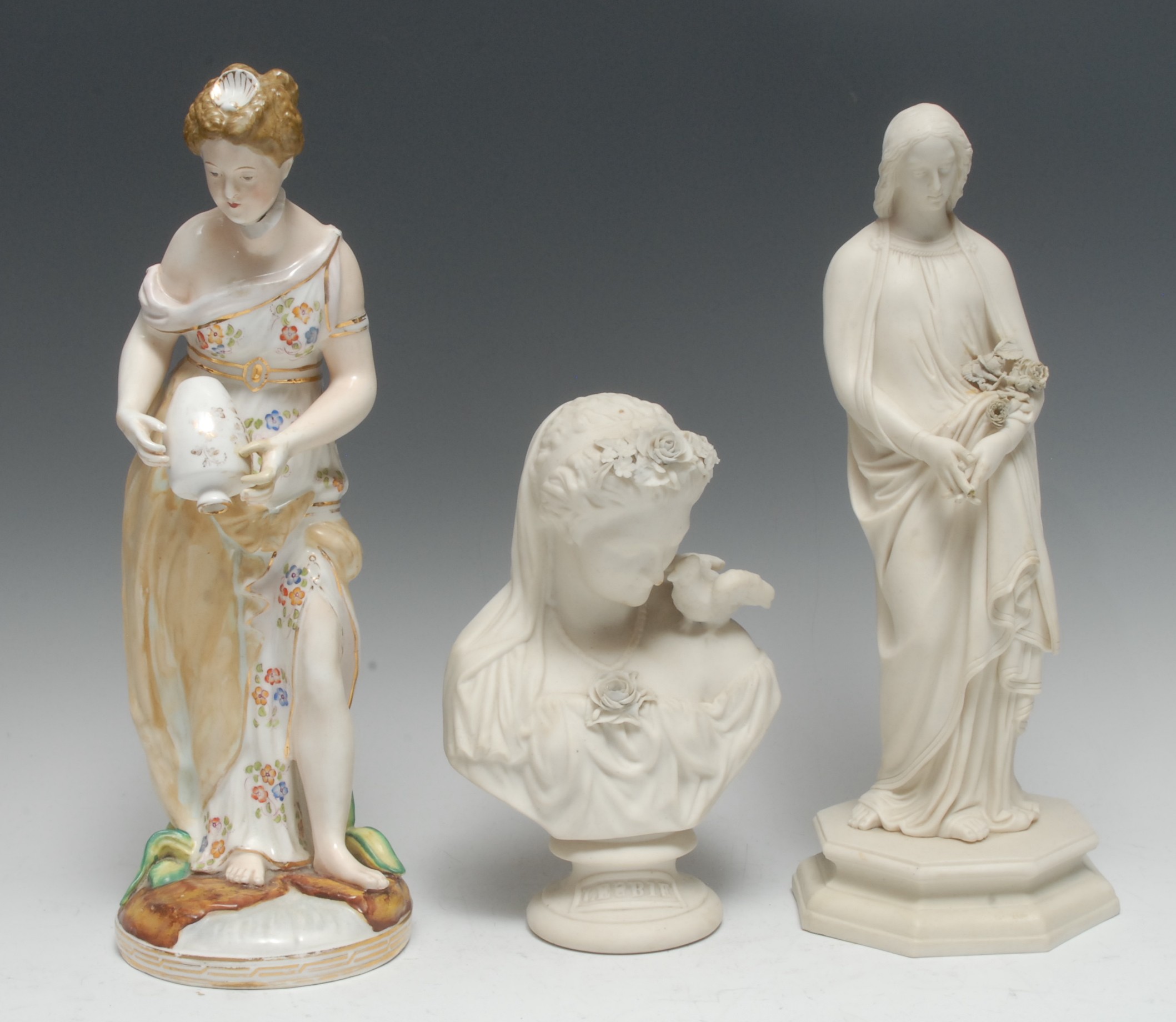 A John Bevington Meissen style figure, of a lady standing with upturned vase,