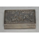 An early 20th century silver rectangular novelty snuff box,