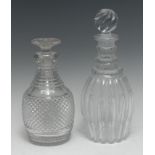 A 19th century Le Creusot lobed ovoid decanter, triple ring neck, globular stopper,