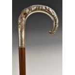 A Continental silver mounted gentleman's novelty walking stick,