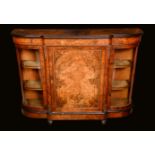 A Victorian walnut credenza, the burr grain later scumbled,