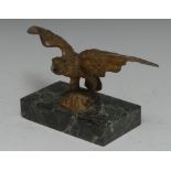 A 19th century gilt bronze desk model, of an eagle, rectangular verde antico marble base, 20.