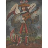 Colonial Cusco School (Peru, 18th century) Saint Gabriel Playing a Guitar oil on canvas,