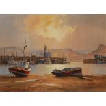 Don Micklethwaite (British 1936 - ) Low Tide Scarborough Harbour signed, oil on canvas, 44.