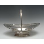 A George III silver shaped oval swing-handled pedestal cake basket,