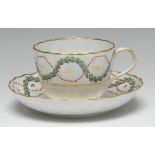 A Pinxton straight-fluted Bute-shaped teacup and saucer,