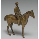 An Austrian gilt bronze, of a huntsman on a horse, 13cm high, marked SCH, c.