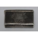 A Russian silver and niello rounded rectangular vesta case, with cartouche, on a chequered ground,