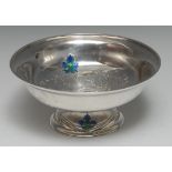 Liberty & Co - an Arts and Crafts silver and enamel pedestal fruit bowl,