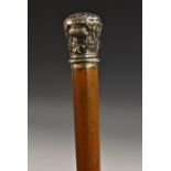 A 19th century Indian silver mounted walking stick,