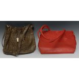 Luxury Fashion - a Dilucio red ostrich skin lady's handbag, 35cm wide; another, Fiorenze, green ,