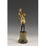 Continental School (20th century), an Art Deco silvered bronze, of a horse woman, her hair in a bob,