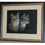 Pollyanna Pickering (1942 - 2018) Two Tabby Cats signed, mixed medium,