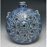 A large Chinese moon-shaped water flask, painted in underglaze blue in the Islamic taste,