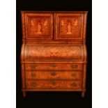 A 19th century Dutch mahogany and marquetry cylinder book cabinet rectangular superstructure with a