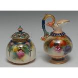 A James Hadley's Worcester quarter lobed pot pourri and cover, printed and painted with roses,