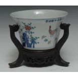 A Chinese Doucai porcelain flared cylindrical brush pot,