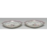 A pair of Derby shaped navette dessert dishes, pattern 10,