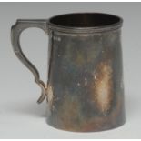 A George V silver spreading cylindrical christening mug, of plain George III design,