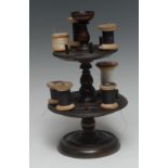 A Victorian turned mahogany seamstress's cotton reel stand,