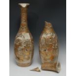 A pair of large Japanese Satsuma slender ovoid vases, densely painted and gilt with samurai,