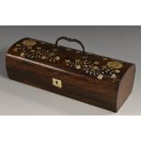 A 19th century rosewood and mother of pearl marquetry domed rectangular work box,