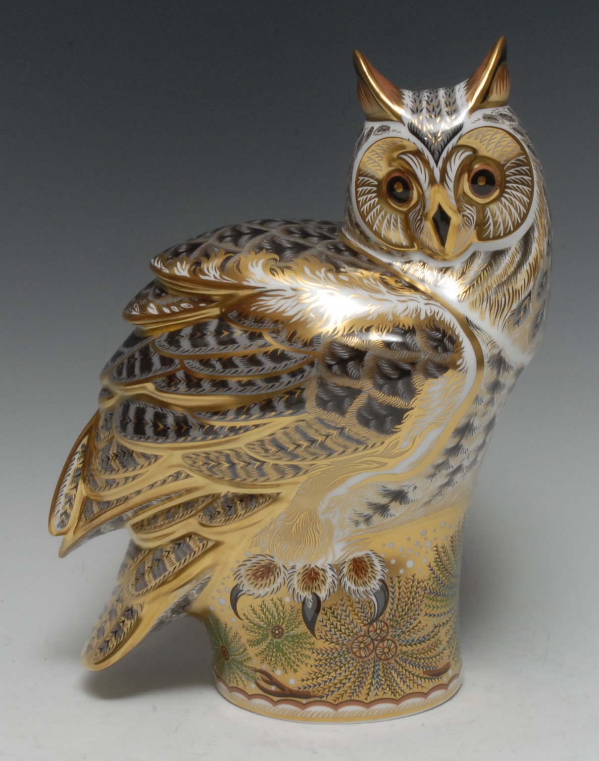 A large Royal Crown Derby paperweight, Prestige Long Eared Owl, modelled by Donald Brindley,