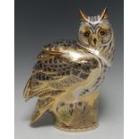 A large Royal Crown Derby paperweight, Prestige Long Eared Owl, modelled by Donald Brindley,
