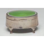 Asprey & Co Ltd - George V silver and guilloche enamel oval dressing table trinket box,