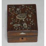 A 19th century lady's rectangular rosewood and mother of pearl marquetry watch case,