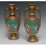 A pair of Hill Pottery Co Grecian Revival amphora shaped vases,