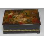 A large Russian lacquer rectangular table box,